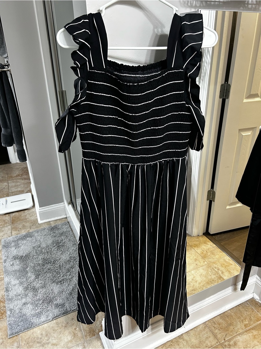 SHEIN Black & White Striped Midi Dress